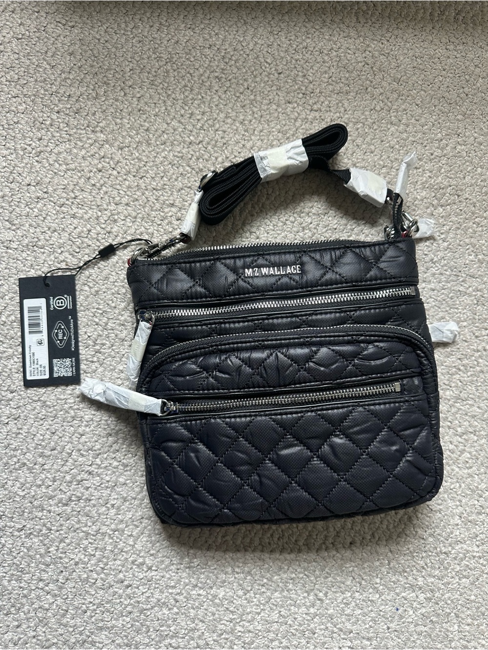 MZ Wallace Black Quilted Nylon Crossbody Crosby Bag